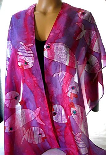 Silk Scarf 14x72 inches Fuchsia and Violet Big-Lipped Fish