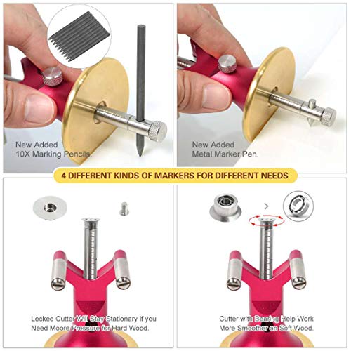 Newkiton Wheel Marking Gauge Multi with Dual Function, 1 Bearing Wheel Cutter For Soft Wood, 1 Locked Wheel Cutter For Hard Wood, 1 Metal Pin, 10 Woodworking Pencils, 1 Screwdriver Included