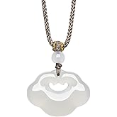 ZHOU LIU FU Chalcedony Pendant Necklace for Women Ruyi Pendants White Gemstone Necklaces Fengshui Thread Necklaces Simple Trendy Gifts