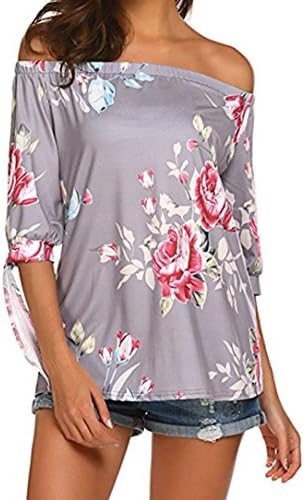 Wintialy Women Floral Print Off Shoulder T-Shirt Short Sleeve Casual Tops Blouse