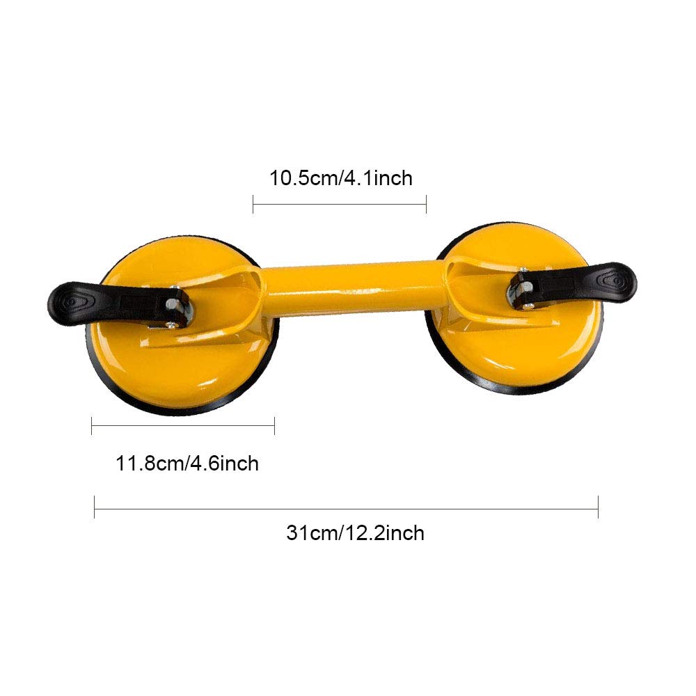 WeFoonLo Heavy Duty Iron Handle Double Suction Cup Plate Glass Holder Dent Remover Puller, Yellow - Image 3