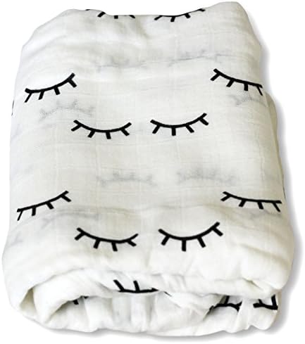 Bamboo, Cotton Muslin Unisex Softest Swaddle Blanket Sleepy Eyes Print by Loved Littles