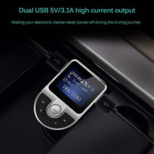AOZBZ 2018 Bluetooth 4.1 FM Transmitter Car Kit, 3.1A USB Charger 1.44 Inch Display MP3 Player Support [TF Card] [U Disk] [AUX IN Out] [EQ Setting] [Hand Free Call] Rotatable Car Bluetooth Adapter