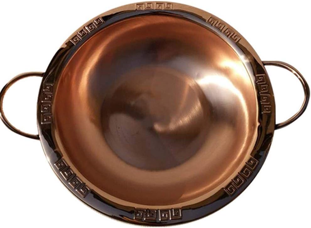 LIAN 40cm Household Restaurant Flat Copper Pot, Hot Pot Copper Cooker Soup Pot