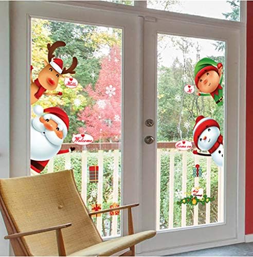 Yusongirl Christmas Windows Stickers Santa Claus Reindeer Removable Vinyl Christmas Tree DIY Wall Window Door Mural Decal Sticker for Showcase