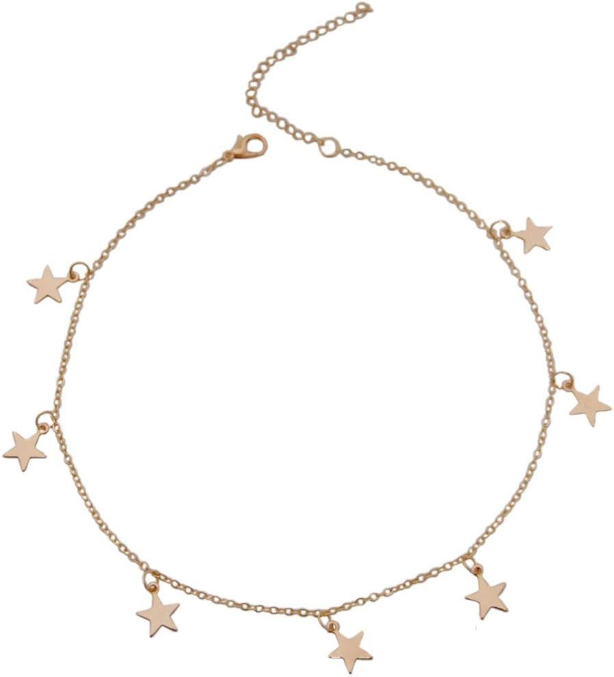 Redacel Fashion Simple Thickening Five-Pointed Star Pendant Necklace Irregular Chain (Gold)