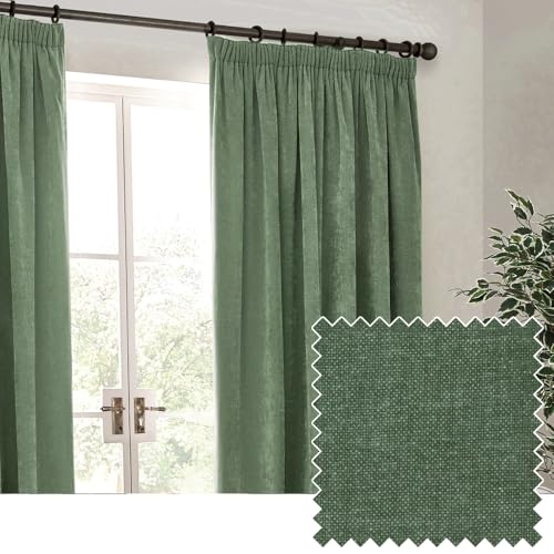 Yard Heavy Chenille Pencil Pleat Curtain Pair (Eucalyptus, 168 x 137 cm)