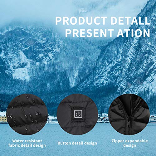 NUNEWARES 5V Heated Vest USB Charging Electric Lightweight Size Adjustable Heated Jacket for Men Women Outdoor Hiking Motorcycle Travel Fishing Golf (Battery Not Included) (Black, Large)