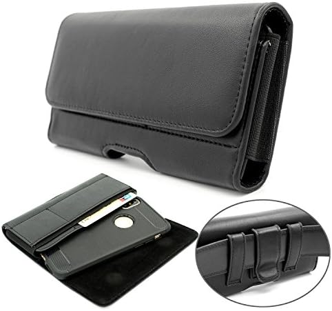 iPhone X Holster Case, Dlames Premium Leather Belt Clip Pouch Holster Case for Apple iPhone X / Galaxy S9 (Fit with a Thin Case) - Built In Card Slot Wallet Case - Black