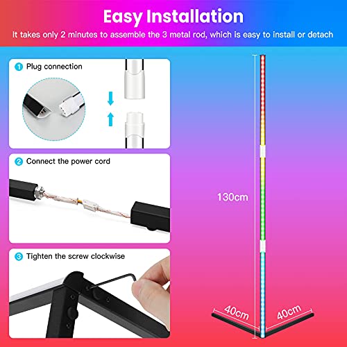 Uverbon Lámpara de Pie LED Regulable con Control Remoto, Ambiente Lámpara de Pie Que Cambia de Color Lámpara de Pie LED Lámpara RGB Para Sala de Estar Moderna con Decoración del Hogar