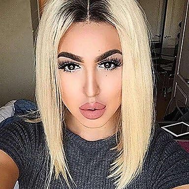 Women's Synthetic Lace Front Wig Short Medium Straight Platinum Blonde Middle Part Bob Ombre Hair Bob Haircut Natural Wigs Costume Wig