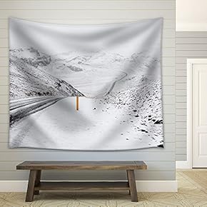 Road and Hills with Snow Covered - Fabric Wall Tapestry Home Decor - 51x60 inches