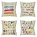 HIPPIH 4 Packs Throw Pillow Cases - Cotton Linen Sofa & Bed Home Decor Design 18 X 18 Inch Cushion Covers, Polychrome Letters