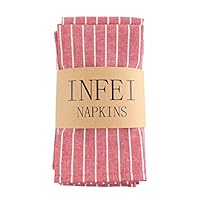 INFEI Soft White Striped Linen Cotton Dinner Cloth Napkins - Set of 12 (17 x 17 inches) - for Events & Home Use (Red)