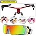 COSVER Polarized Sport Sunglasses for Mens Women Cycling Running Fishing with 5 Interchangeable Lenses Glasses (Black&Red, Multicoloured)