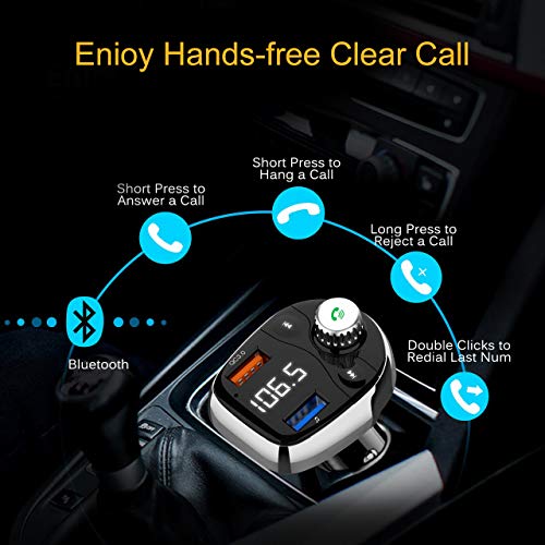 Bluetooth Car Audio Adapter FM Transmitter with Double Car Charger, Wireless Car Kit for Car Stereo System, Music Player Support Three Music Play Mode, Radio Work with Any Smart Mobile Phones - Thumbnail 5
