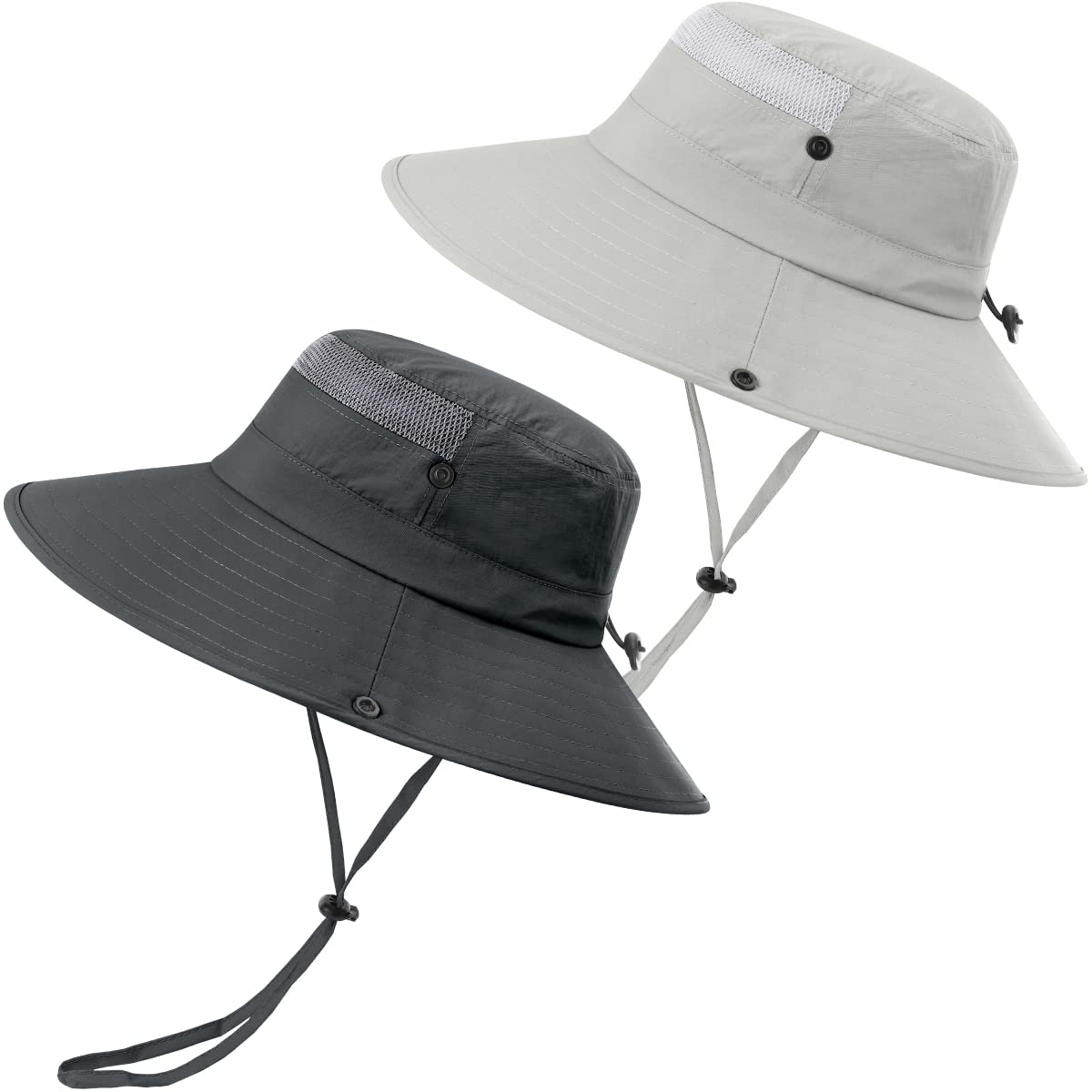 2 Pieces Boonie Sun Hat for Men & Women Bucket Hat with UV Protection UPF 50+ Outdoor Military Cap for Fishing,Hiking,Safari & Gardening (Dark Grey＆Light Grey)