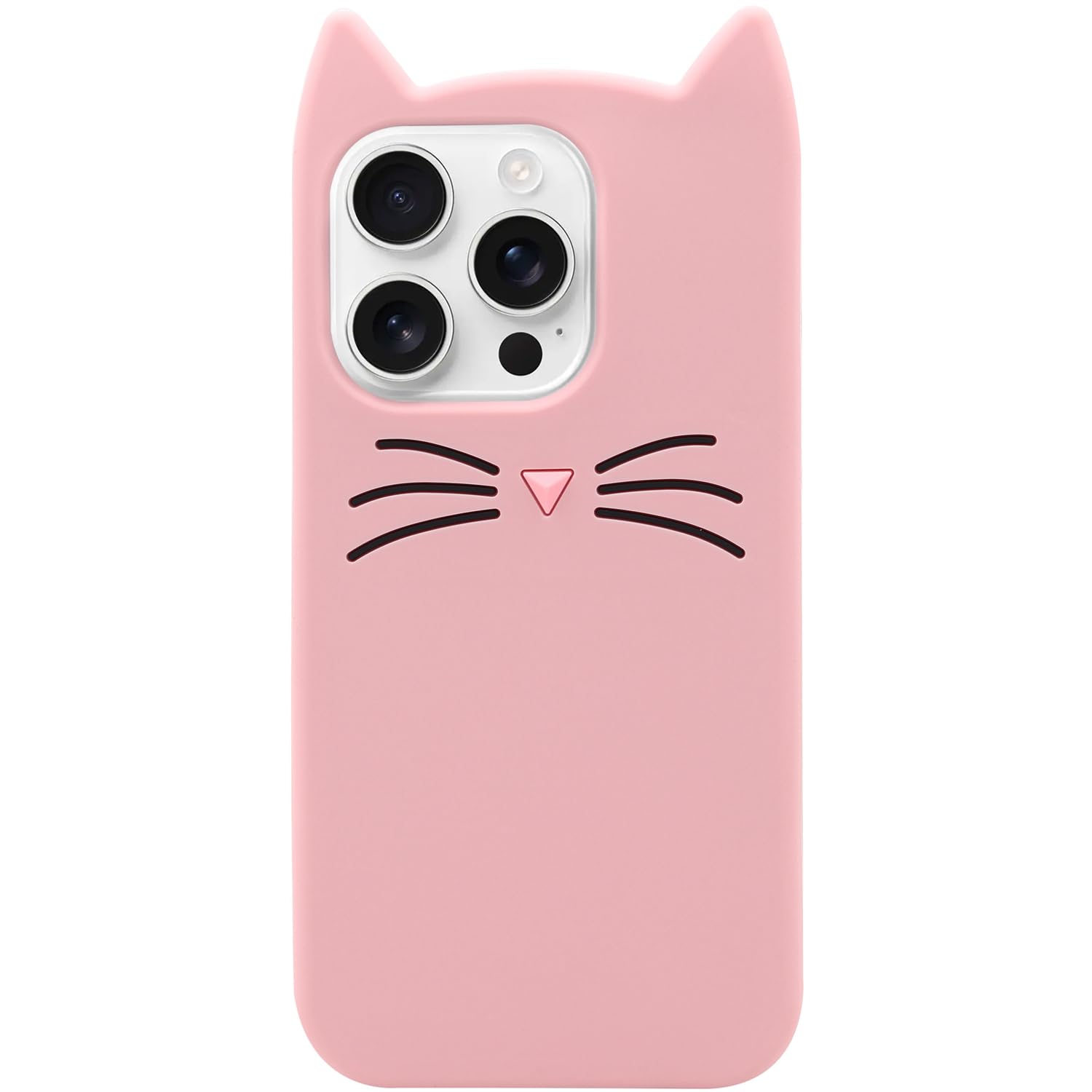 MC Fashion for iPhone 16 Pro Case, Cute Cartoon 3D Cat Ears Whiskers Soft Silicone Protective Cover for Women Girls (Pink)
