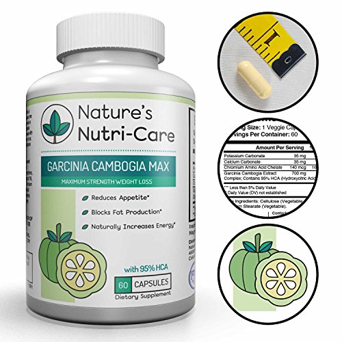 Nature's Nutri-Care Garcinia Cambogia Max Weight Loss - 95% HCA - Maximum Strength - 1500 mg daily - 60 or 180 Capsules - Appetite Suppressant and Fat Blocking Supplement - Made in USA, 180 Nature's Nutri-Care Garcinia Cambogia Max Weight Loss - 95% HCA - Maximum Strength - 1500 mg daily - 60 or 180 Capsules - Appetite Suppressant and Fat Blocking Supplement - Made in USA, 180