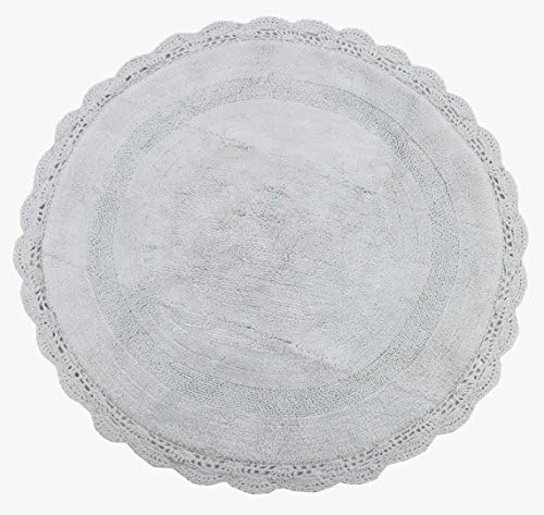 WARISI - Round Crochet Collection - Designer, Plush Cotton Rug (36 inches, Light Grey)