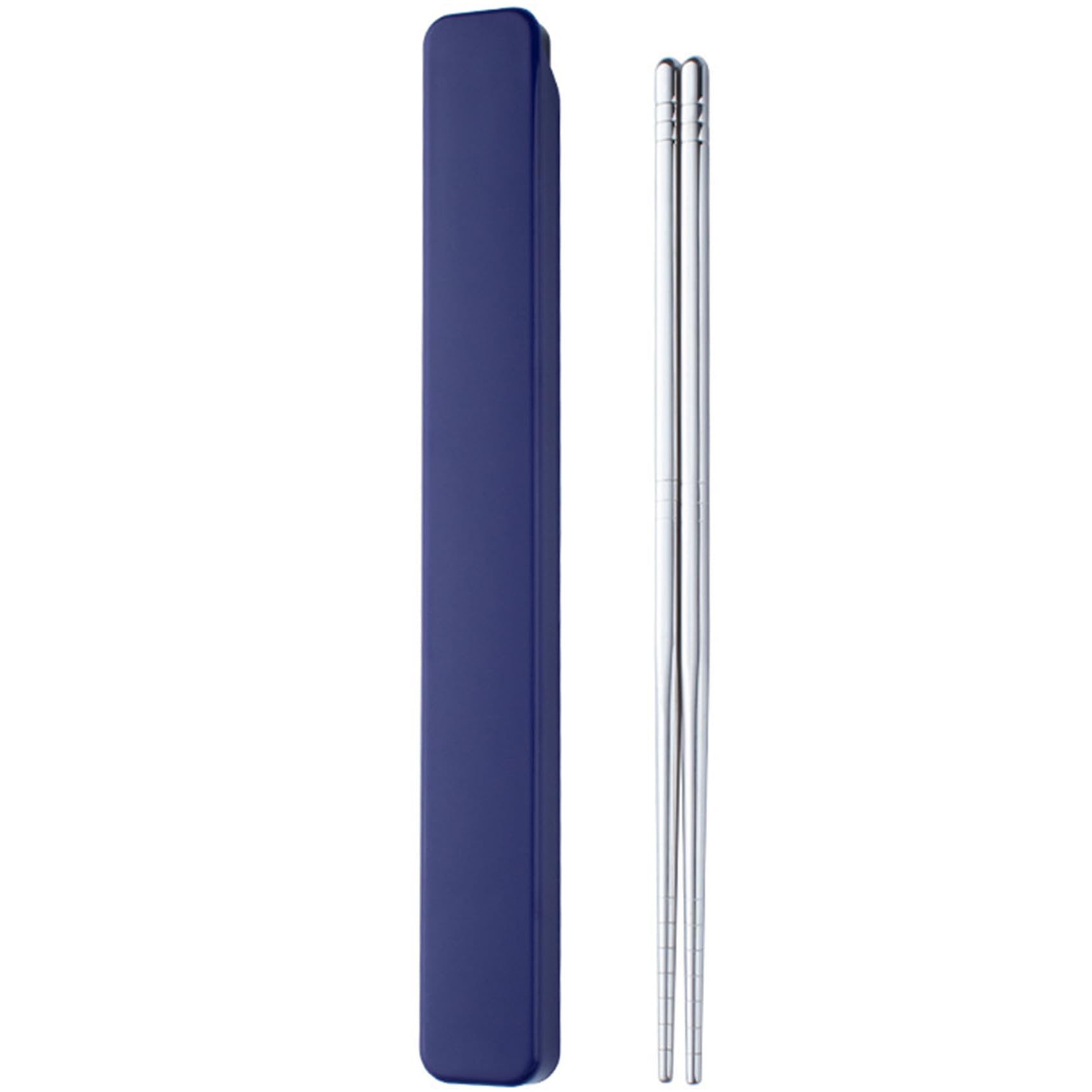 1 Pair Portable Chopsticks with Pull Design Case, Reusable Metal Stainless Steel Chopstick Travel Utensil for School Home Office Outdoor Camp Bento Box Use, Dishwasher Safe (Dark Blue)