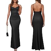 Capuffy Women's Spaghetti Straps Mermaid Maxi Dress Drape Neck Backless Elegant Evening Gown Wedding Guest Formal Dress 359