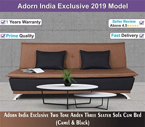 Adorn India Exclusive Two Tone Arden Three Seater Sofa Cum Bed (Camel & Black), Wood, Foam