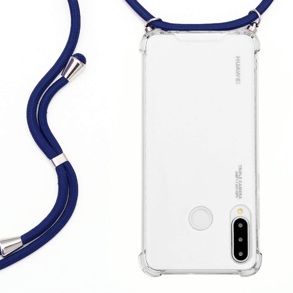 Pnakqil for Huawei P30 Lite Case with Cord Strap Clear Silicone TPU Shockproof Design Ultra Thin Soft Necklace Phone Cover with Adjustable Lanyard Cord Protective Phone Case for Huawei P30 Lite, Blue