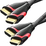 4K HDMI Cable 3FT - 2 Pack, FosPower High Speed HDMI HDR Latest Standard UL Listed Premium Nylon Braided Cord Audio Return UHD 3D Ethernet for HDTV, BluRay Player, PC, Game Console (Black/Red)