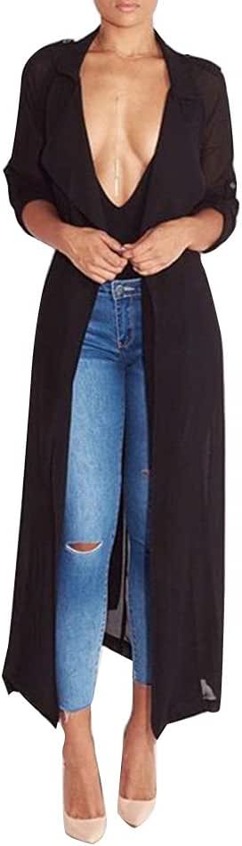 Women's Long Sleeve Chiffon Light Weight Maxi Sheer Duster Cardigans Summer Spring Coat at 