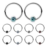 Ruifan 10PCS 316L Surgical Steel Diamond Cubic Zirconia Crystal Captive Bead Rings Nose Eyebrow Tragus Lip Ear Hoop Ring Piercing 16G 10mm - Steel