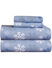 Pointehaven Heavy Weight Printed Flannel 100-Percent Cotton Sheet Set, Snow Flakes, King