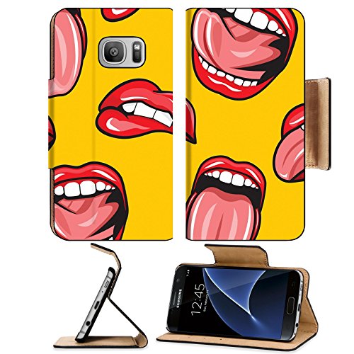 Luxlady Premium Samsung Galaxy S7 Flip Pu Leather Wallet Case IMAGE 38126155 Lips seamless pattern