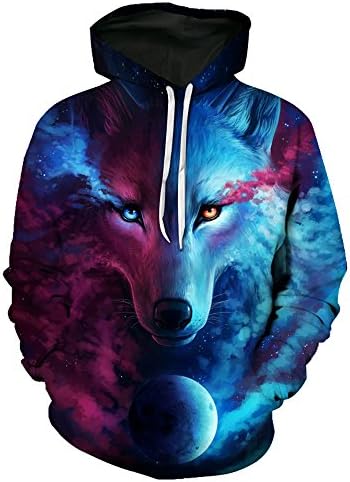 HHGKED Men&amp;Women Animal Printed Big Pockets Drawstring Hoodie Sweatshirts-DX092-2XL