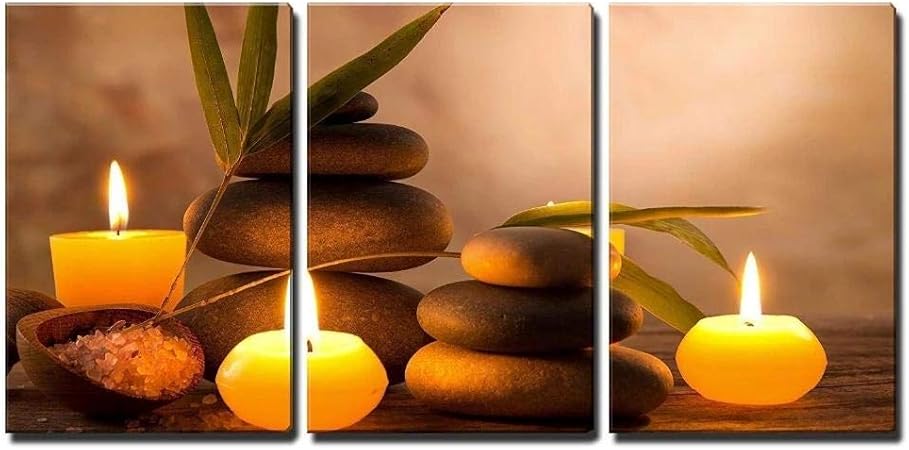 WJY Lienzo Arte de Pared 3 Piezas SPA Bodegón con Velas aromáticas y