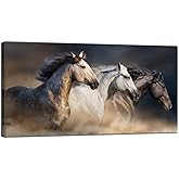 Nachic Wall Large Animal Pictures Wall Art Desert Running Horses Painting Picture Print on Canvas Modern Living Room Office Wall Decor With Wood Frame Ready to Hang 24x48