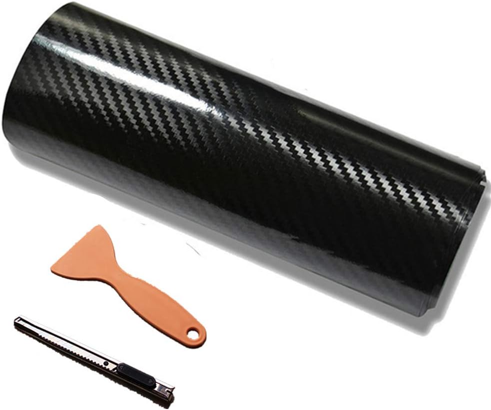 DIYAH 3D High Gloss Black Carbon Fiber Vinyl Bubble Free Air Release Car Wrap Film Automotive DIY Decals with Knife and Hand Tool (96" x 60" / 8 FT x 5 FT)