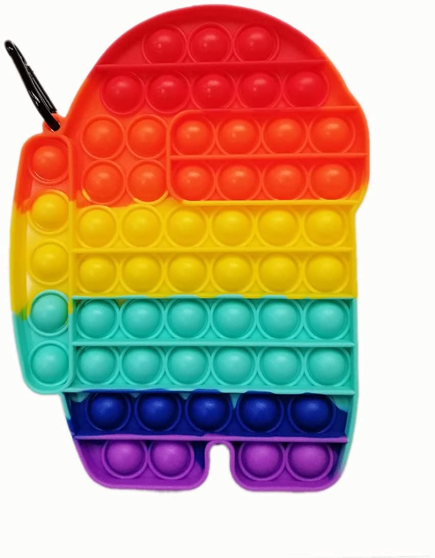 1Pcs Big Size Push Pop Bubble Fidget Toy, 8 Inch Bubbles Stress Relief Big Size Fidget Toy, for Kids Autism and Adult Anxiety Easy to Grasp Pop Silicone Toy (Among in us Rabinbow)