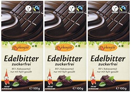 Birkengold Edelbitter Schokolade zuckerfrei, 3er Pack | ohne Zucker | 85 % Kakaoanteil | nur mit europäischem Xylit gesüßt | fairtrade | vegan – Bild 5