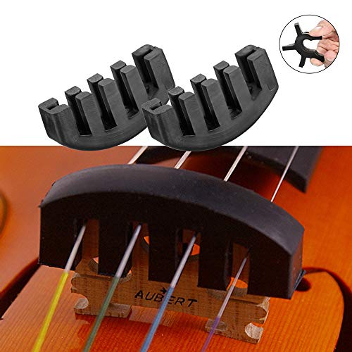 Rubber Violin Practice Mute - Dampening Sound Mutes for Beginners, Comb Claw Mutes Round Tourte Style Mutes and 4/4 Finger Guide Sticker for Violin and Small Viola, 7 Pack