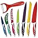 ZkitchenCo 8 piece Kitchen knife cutlery set, Cooking Gadgets, Stainless steel Multi-Colored Knives, Chef, Utility, Paring,Bread, Cheese, Pizza, PLUS Ceramic Peeler , Premium gift box
