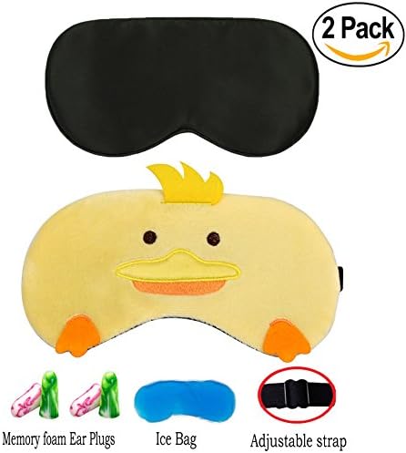 Cute Animal Cotton Sleep Mask by Hitos | Eye Mask with Gel Pad, Super Soft, Light and Comfortable Sleep Mask with Adjustable Strap for Insomnia, Sleep and Shift Work Sleep (Chicken+Black Silk)