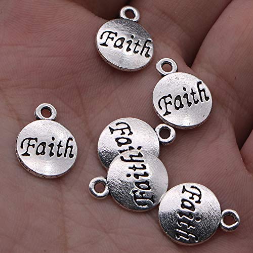 Buorsa 50 Pcs Faith Message Inspiration Charm Silver Tone Round Charm Pendants Jewelry Making Accessaries - Thumbnail 4