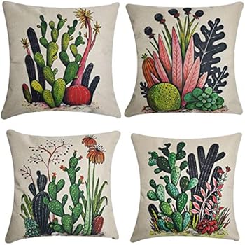 NING Cotton Linen Home Decorative Throw Pillow Case Set of 4 Cushion Cover 18