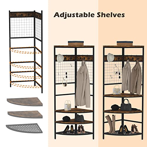 rehomerance Corner Hall Tree with Adjustable Bench Shelf and Shoe ...