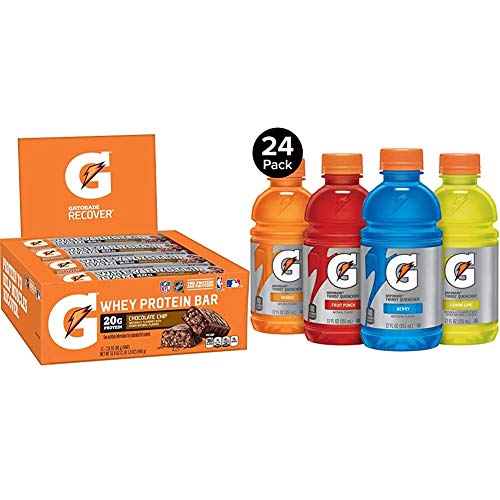 Gatorade Whey Protein Recover Bars, Chocolate Chip, 2.8 ounce bars (12 Count) & Classic Thirst