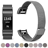 Hotodeal Band Compatible Fitbit Charge 2 Bands, Band Milanese Loop Stainless Steel Magnet Metal Replacement Bracelet Strap, Wristbands Accessories for Women Men, Black