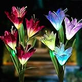 XJEXPO Solar Flower Lights,Solar Garden Stake Lights Outdoor with 8 Lily Flowers,Multi-Color Changing LED Solar Decorative Lights Garden,Patio,Backyard(Purple & White) 2 Pack