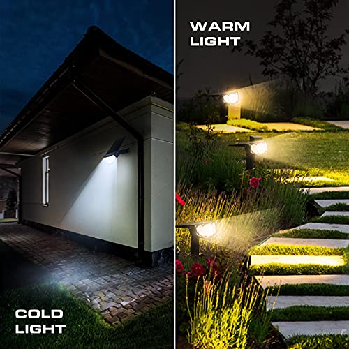 EverBrite 30LEDs Solar Lights Outdoor, IP67 Waterproof Landscape Spotlights 2-in-1 Wall Light with 4 Modes Cold & Warm Dimmable for Pathway Garden Yard Driveway Pool, 2 Packs