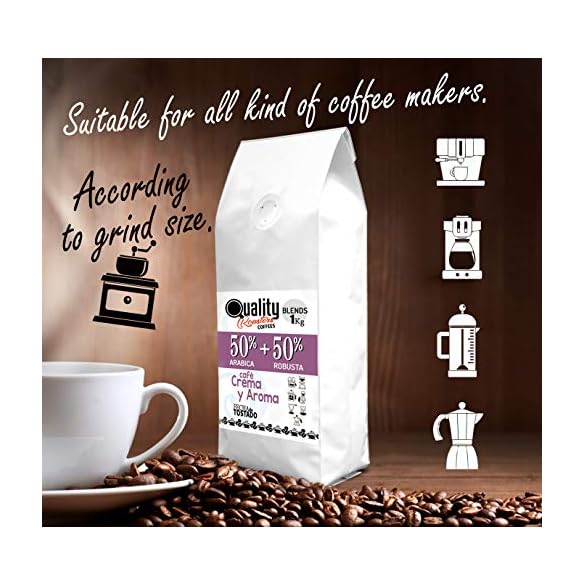 ☕ Café en grano natural "Crema y Aroma". 50 Arabica + 50